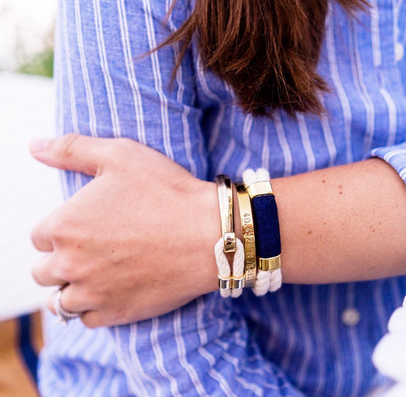 Nautical Ivory Navy Blue Rope Gold Clasp Bracelet