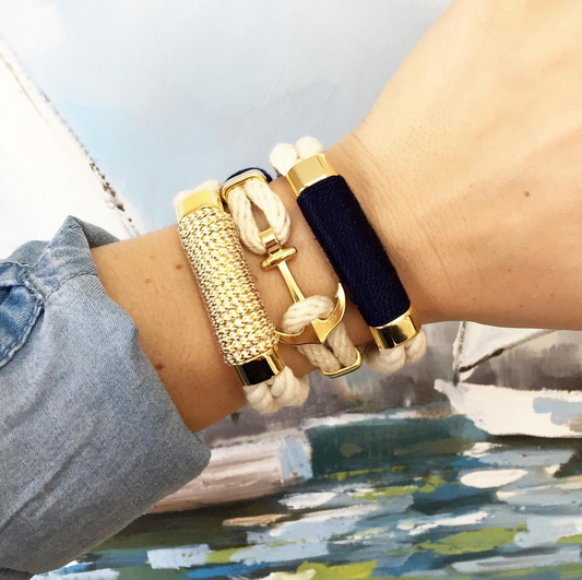 Nautical Navy Blue Rope & Gold Anchor Bracelet - Allison Cole Jewelry Other
