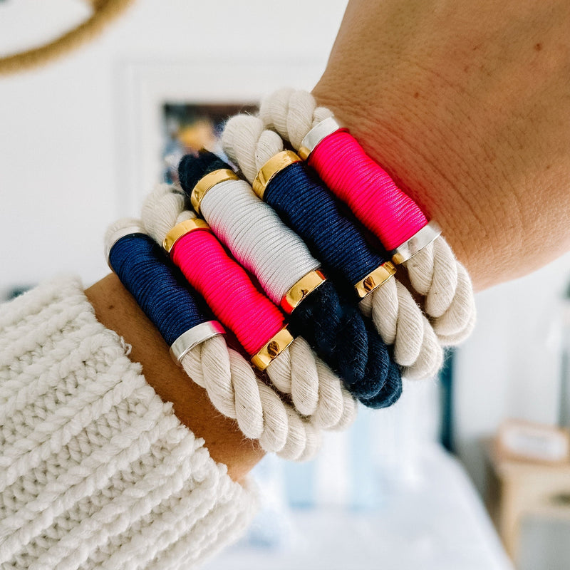 Nautical Ivory & Neon Pink Rope Bracelet - Allison Cole Jewelry