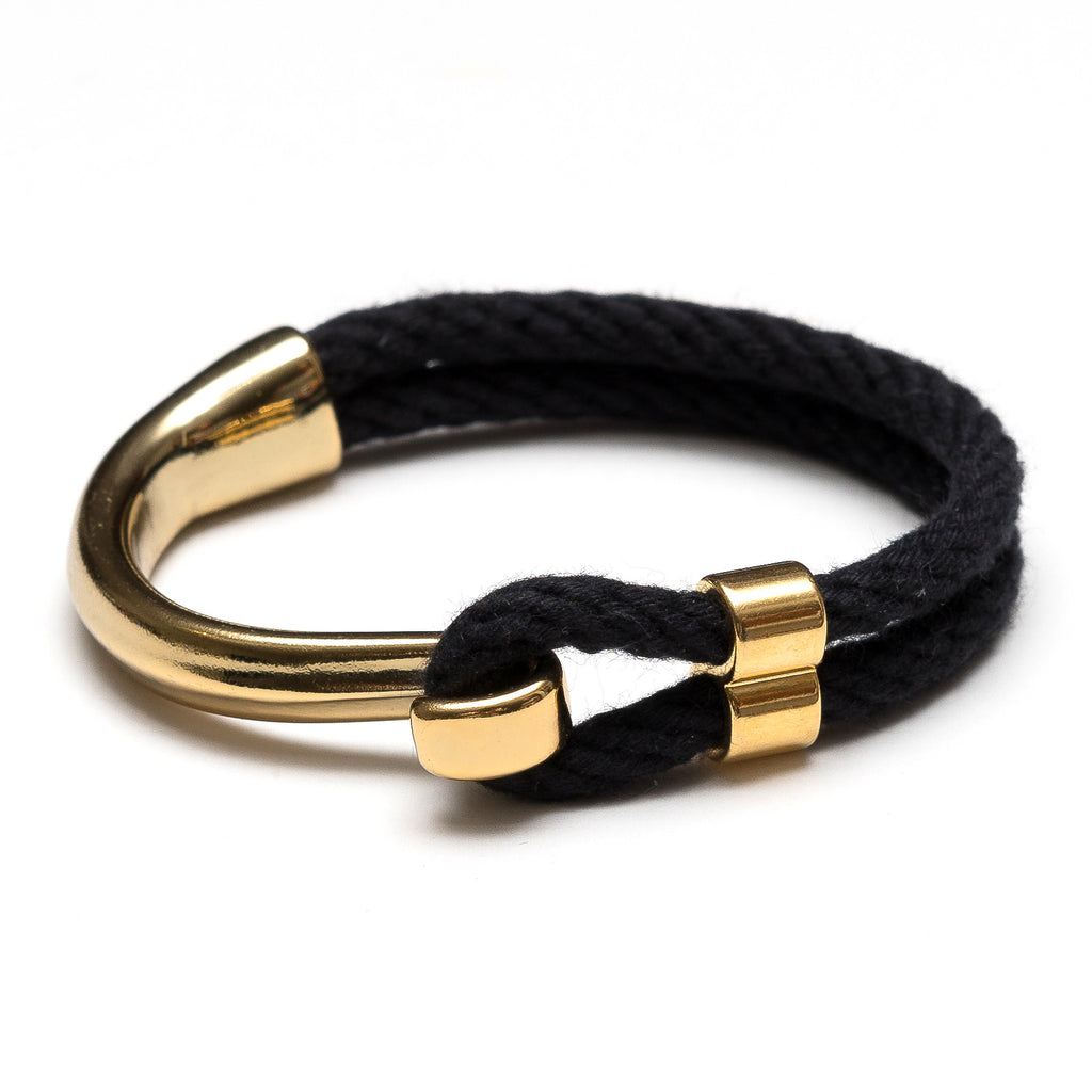 Nautical Black Rope Gold Half Hook Clasp Bracelet
