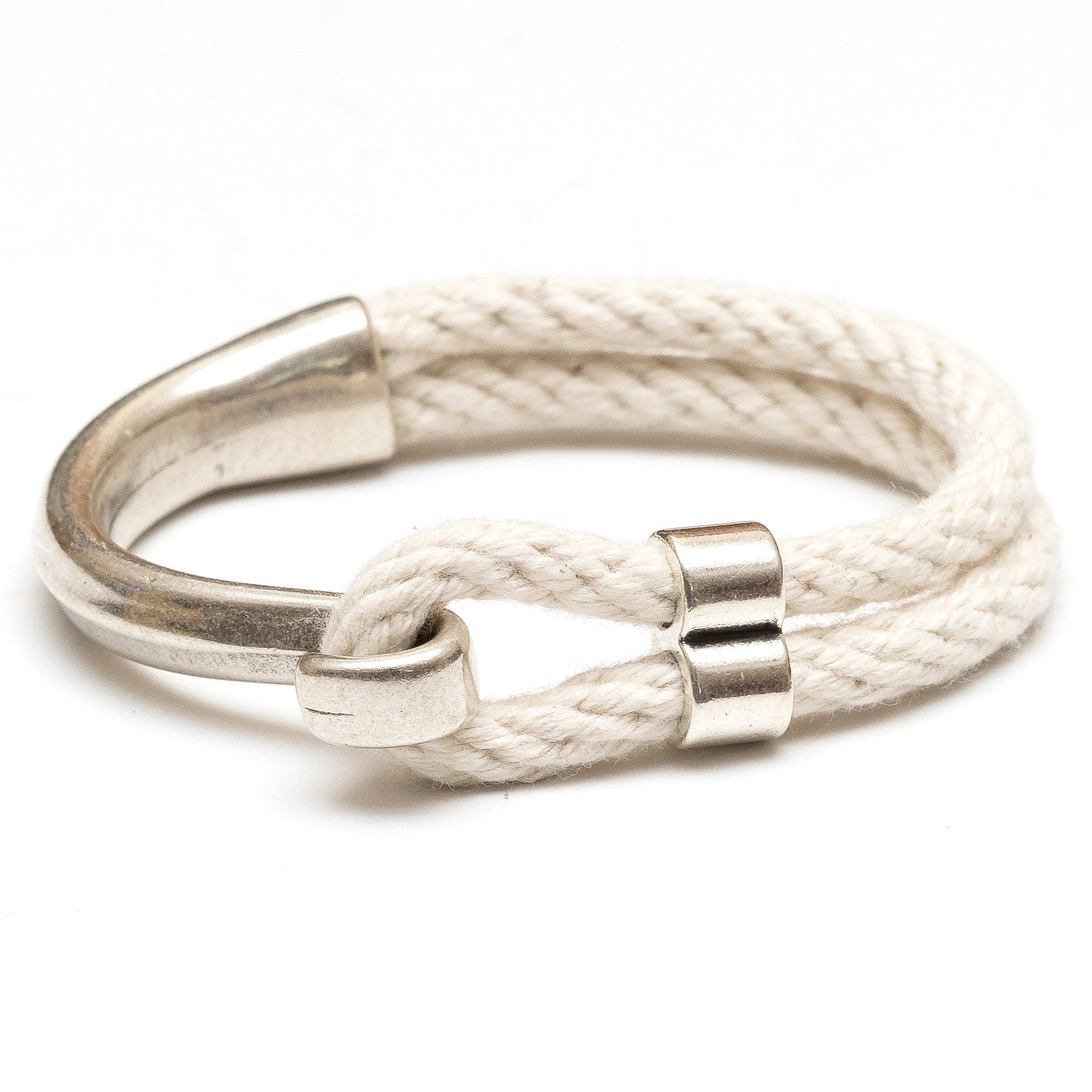 Nautical Ivory Rope & Silver Half Hook Clasp Bracelet - Allison Cole Jewelry 6.5