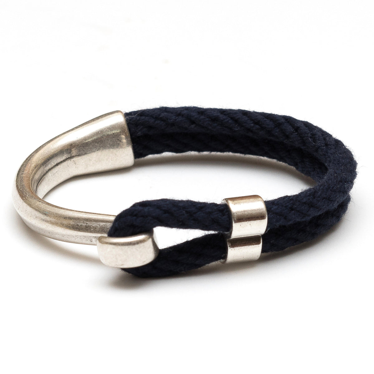 Nautical Navy Blue Rope Silver Half Hook Clasp Bracelet