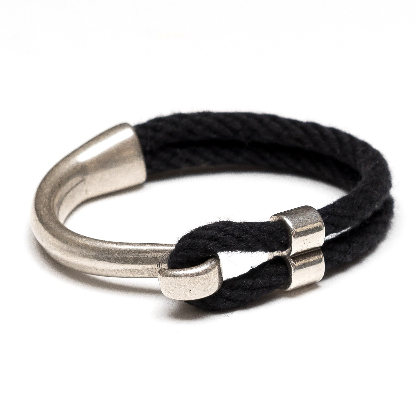 Nautical Black Rope & Silver Half Hook Clasp Bracelet - Allison