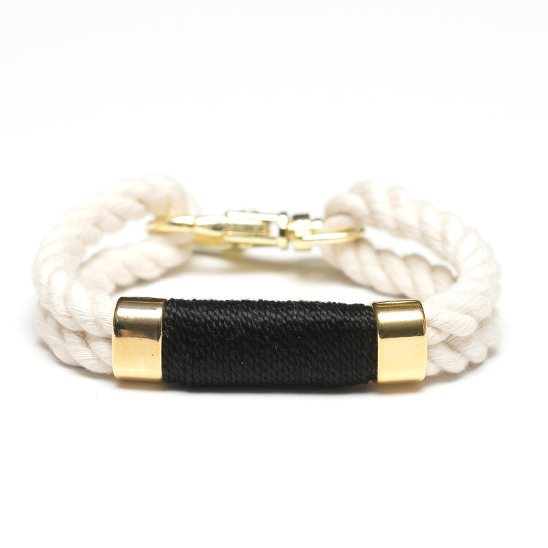 Nautical Ivory Black Rope Gold Clasp Bracelet