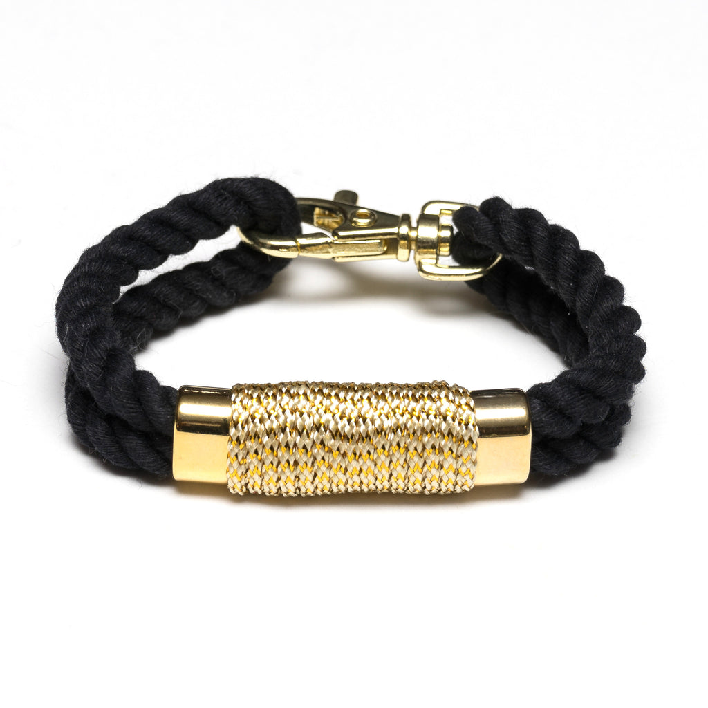Nautical Black Rope Metallic Gold Bracelet