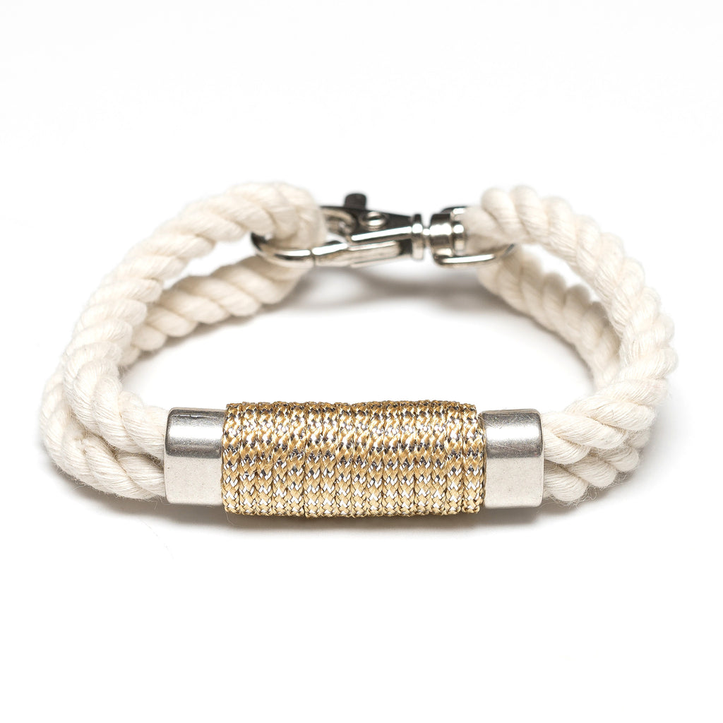 Nautical Ivory Rope Metallic Silver Bracelet