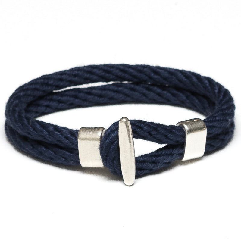 Nautical Navy & Silver T Bar Cleat Rope Bracelet - Allison Cole Jewelry