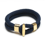 Nautical Navy Blue Rope Gold T Bar Cleat Clasp Bracelet