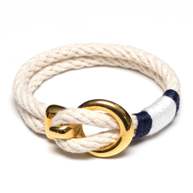 Nautical Ivory Rope Navy Blue White Gold Clasp Bracelet