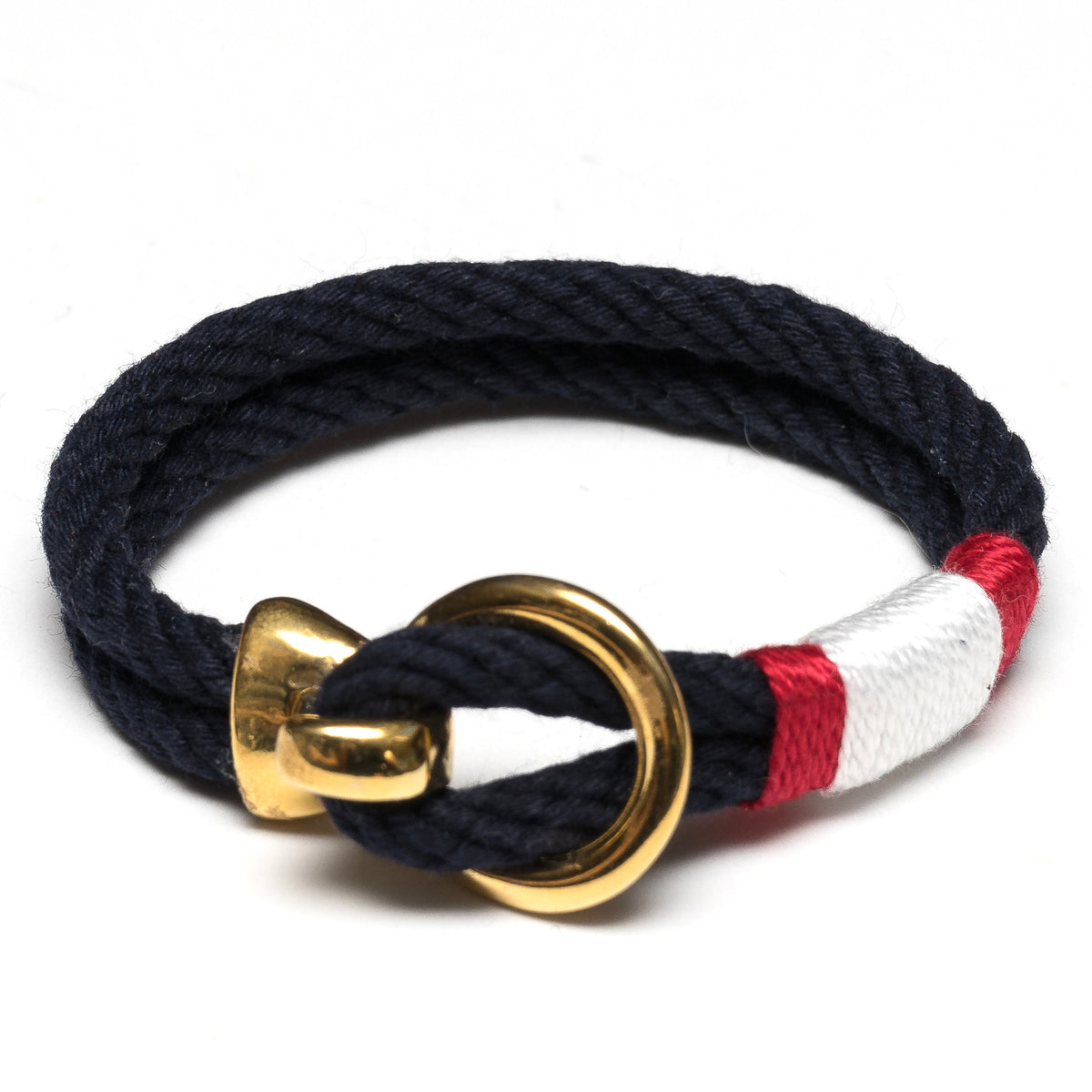 Nautical Navy Blue Red White Rope Gold Hook Clasp Bracelet
