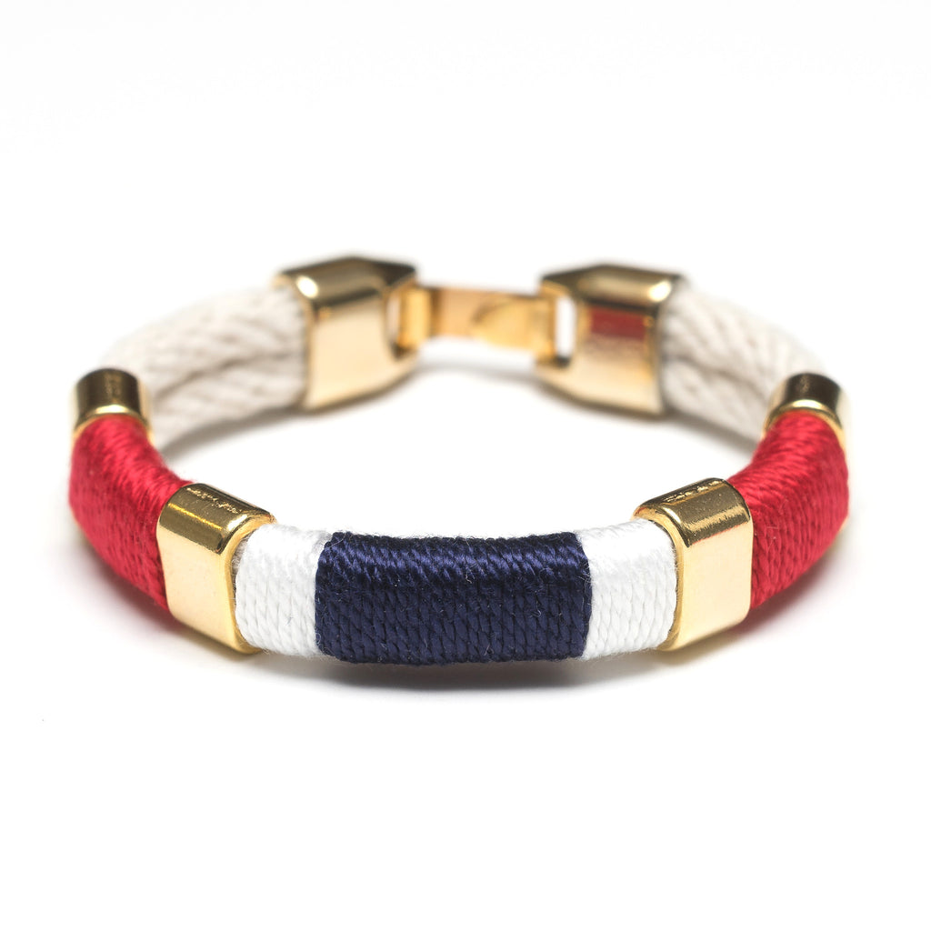 Nautical Navy Blue Red White Gold Patriotic Rope Bracelet