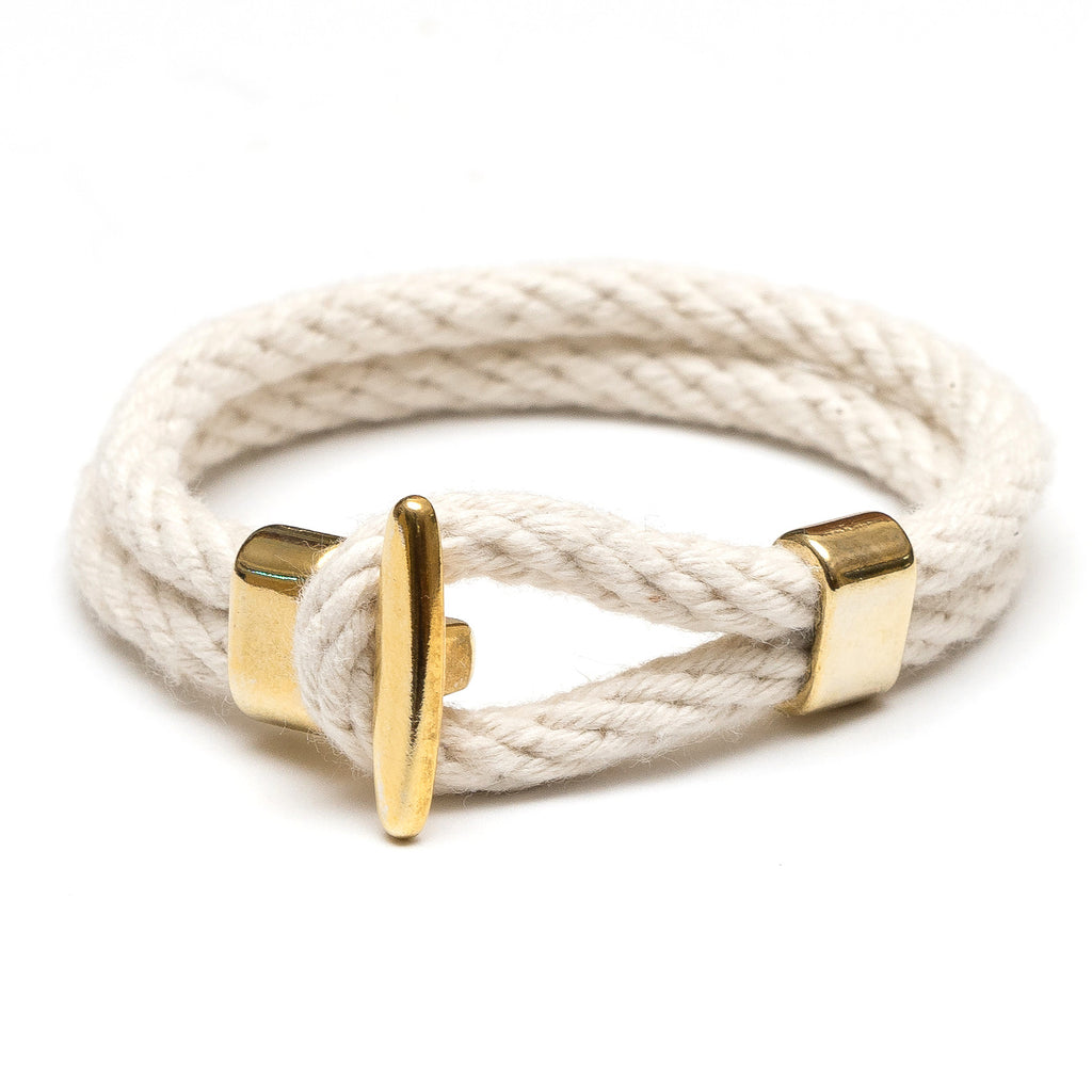 Nautical Ivory Rope Gold T Bar Cleat Clasp Bracelet