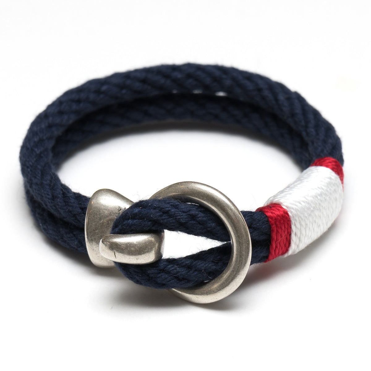 Nautical Navy Blue Red White Rope Silver Hook Clasp Bracelet