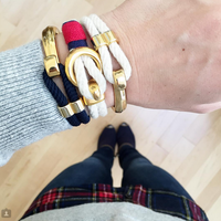 Nautical Ivory Rope Navy Blue Red Gold Clasp Bracelet