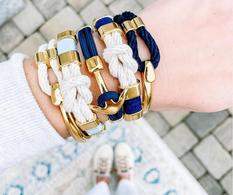 Nautical Navy Blue Rope & Gold Half Hook Clasp Bracelet - Allison